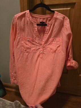 Talbots - coral linen blouse size large petite